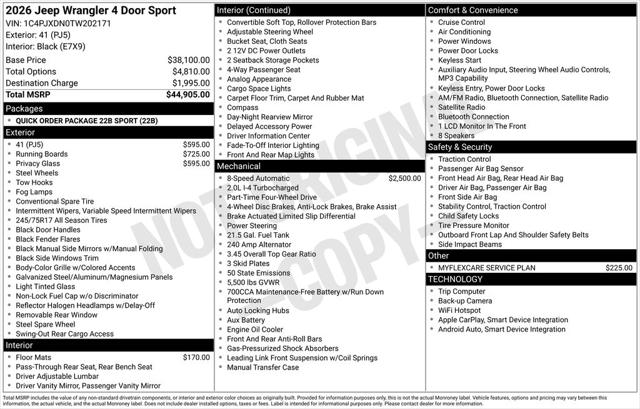 2026 Jeep Wrangler WRANGLER 4-DOOR SPORT