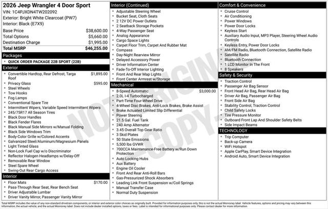 2026 Jeep Wrangler WRANGLER 4-DOOR SPORT