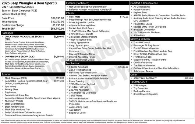 2025 Jeep Wrangler WRANGLER 4-DOOR SPORT S 2025 Jeep Wrangler WRANGLER 4-DOOR SPORT S