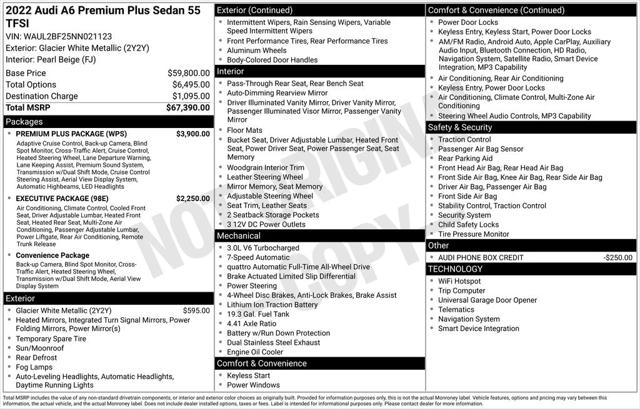 2022 Audi A6 Sedan Premium Plus 55 TFSI quattro S tronic 2022 Audi A6 Sedan Premium Plus 55 TFSI quattro S tronic