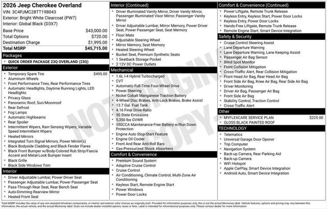 2026 Jeep Cherokee CHEROKEE OVERLAND 4X4 2026 Jeep Cherokee CHEROKEE OVERLAND 4X4