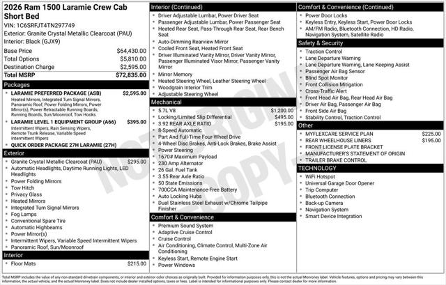 2026 RAM Ram 1500 RAM 1500 LARAMIE CREW CAB 4X4 57 BOX 2026 RAM Ram 1500 RAM 1500 LARAMIE CREW CAB 4X4 57 BOX