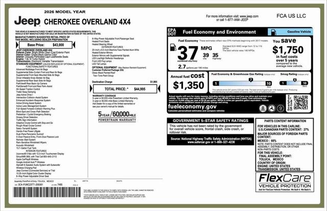 2026 Jeep Cherokee CHEROKEE OVERLAND 4X4