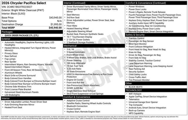 2026 Chrysler Pacifica PACIFICA SELECT 2026 Chrysler Pacifica PACIFICA SELECT