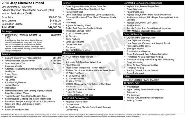2026 Jeep Cherokee CHEROKEE LIMITED 4X4