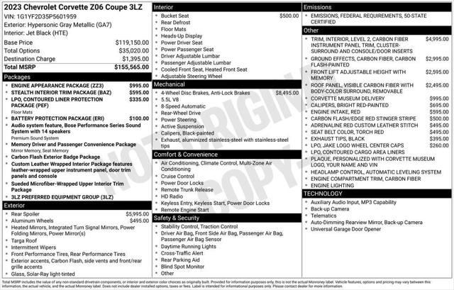 2023 Chevrolet Corvette Z06 RWD Coupe 3LZ 2023 Chevrolet Corvette Z06 RWD Coupe 3LZ