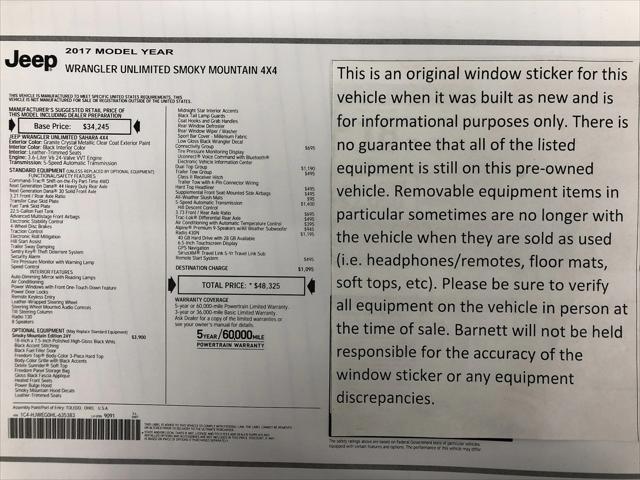 2017 Jeep Wrangler Unlimited Smoky Mountain 4x4 2017 Jeep Wrangler Unlimited Smoky Mountain 4x4