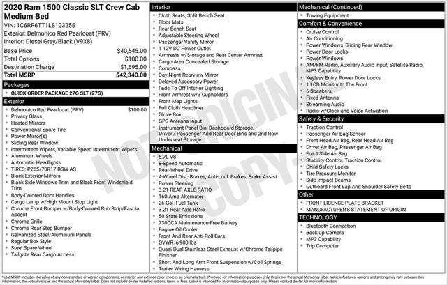 2020 RAM 1500 Classic SLT Crew Cab 4x2 64 Box