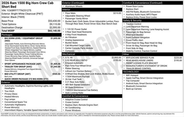 2026 RAM Ram 1500 RAM 1500 BIG HORN CREW CAB 4X4 57 BOX