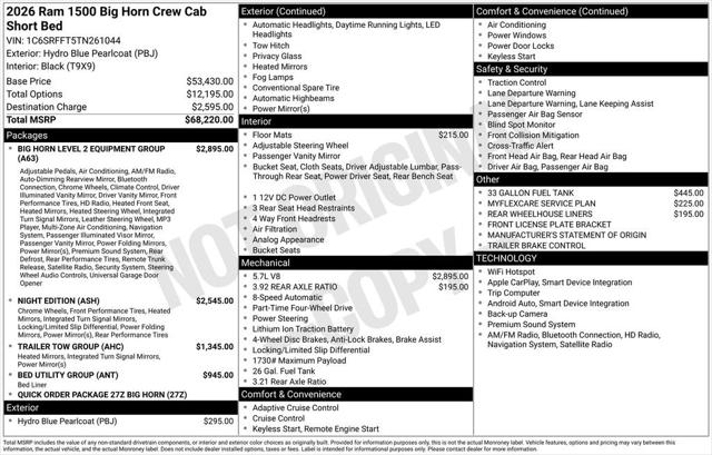 2026 RAM Ram 1500 RAM 1500 BIG HORN CREW CAB 4X4 57 BOX 2026 RAM Ram 1500 RAM 1500 BIG HORN CREW CAB 4X4 57 BOX