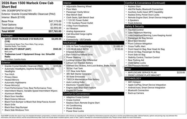 2026 RAM Ram 1500 RAM 1500 WARLOCK CREW CAB 4X4 57 BOX