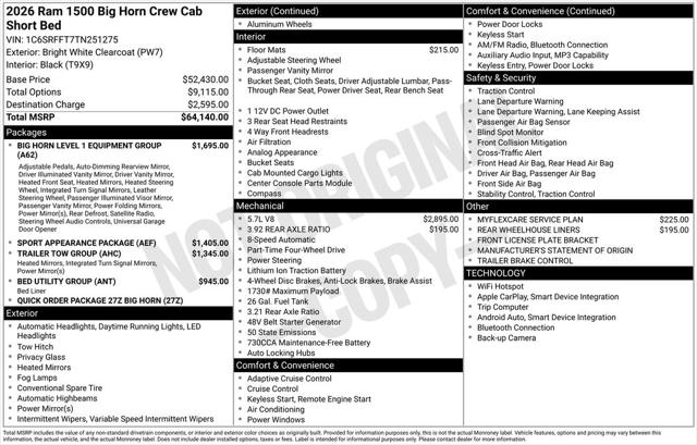 2026 RAM Ram 1500 RAM 1500 BIG HORN CREW CAB 4X4 57 BOX