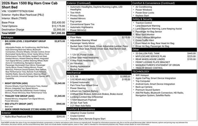 2026 RAM Ram 1500 RAM 1500 BIG HORN CREW CAB 4X4 57 BOX 2026 RAM Ram 1500 RAM 1500 BIG HORN CREW CAB 4X4 57 BOX