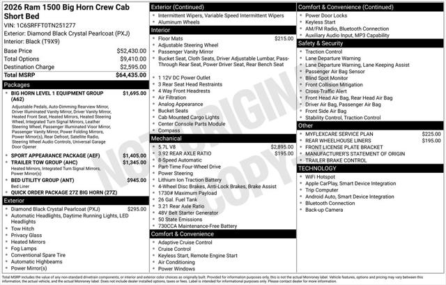 2026 RAM Ram 1500 RAM 1500 BIG HORN CREW CAB 4X4 57 BOX