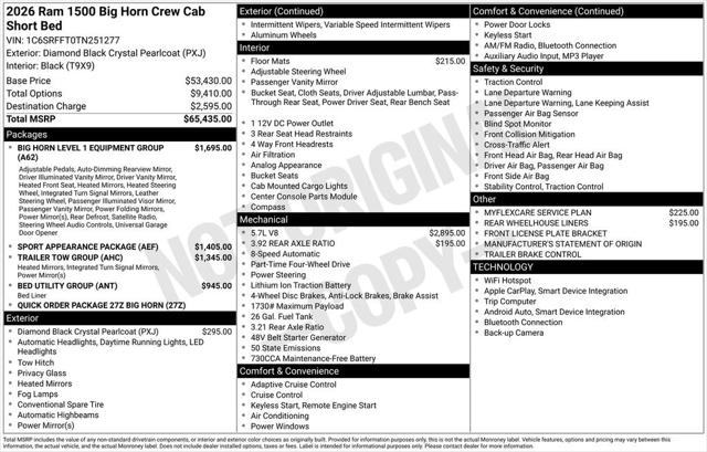2026 RAM Ram 1500 RAM 1500 BIG HORN CREW CAB 4X4 57 BOX
