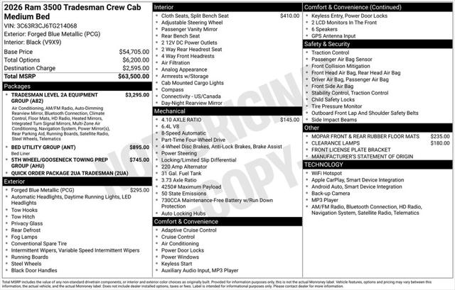 2026 Ram 3500 Tradesman Crew Cab 4x4 6'4" Box