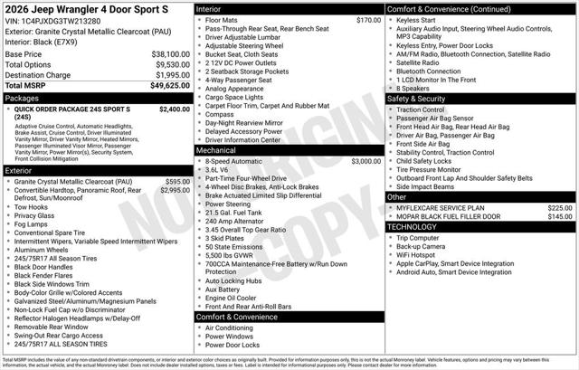 2026 Jeep Wrangler WRANGLER 4-DOOR SPORT S