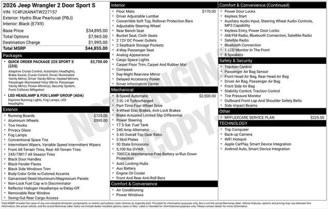 2026 Jeep Wrangler WRANGLER 2-DOOR SPORT S