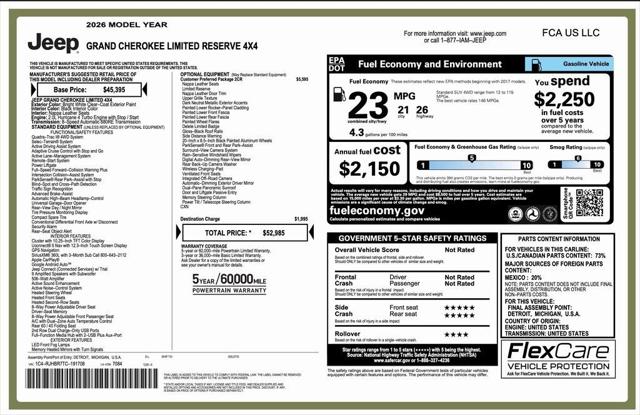 2026 Jeep Grand Cherokee GRAND CHEROKEE LIMITED RESERVE 4X4