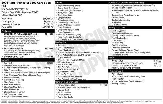 2026 RAM Ram ProMaster RAM PROMASTER 3500 SLT CARGO VAN HIGH ROOF 159 WB EXT 2026 RAM Ram ProMaster RAM PROMASTER 3500 SLT CARGO VAN HIGH ROOF 159 WB EXT