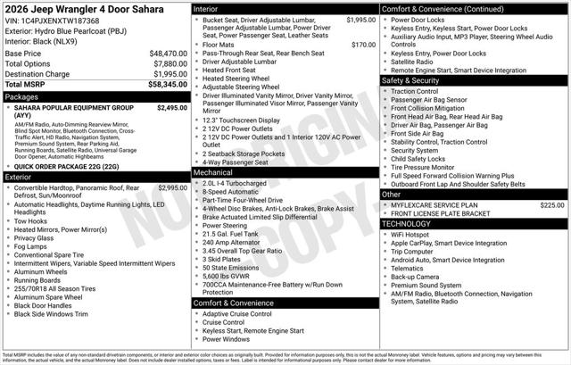 2026 Jeep Wrangler WRANGLER 4-DOOR SAHARA 2026 Jeep Wrangler WRANGLER 4-DOOR SAHARA