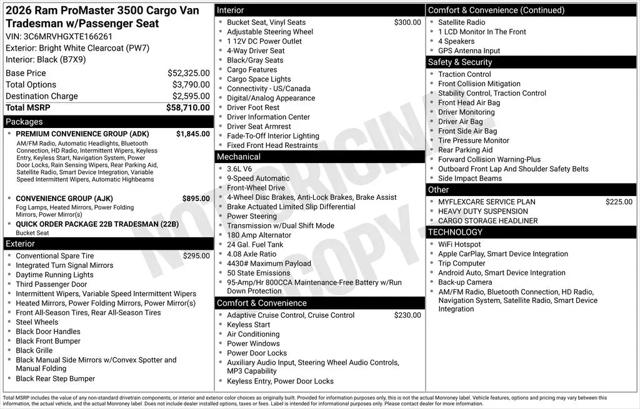 2026 Ram ProMaster Cargo Van Tradesman High Roof 159" WB w/Pass Seat