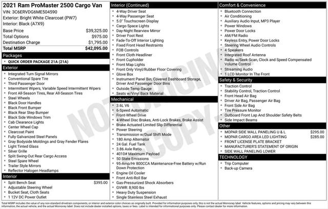 2021 Ram ProMaster 2500 Cargo Van High Roof 159" WB