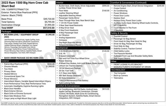 2023 RAM 1500 Big Horn Crew Cab 4x4 57 Box 2023 RAM 1500 Big Horn Crew Cab 4x4 57 Box