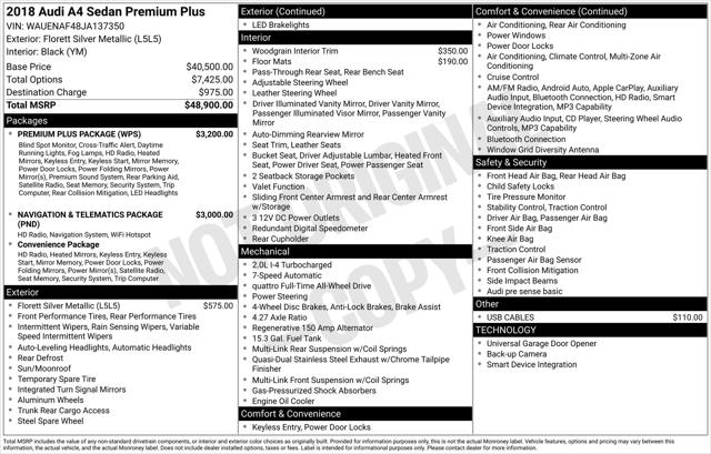 2018 Audi A4 2.0T Premium 2018 Audi A4 2.0T Premium