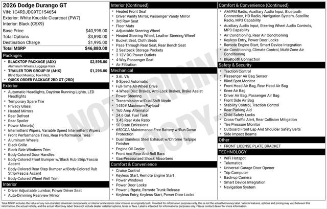 2026 Dodge Durango DURANGO GT AWD 2026 Dodge Durango DURANGO GT AWD