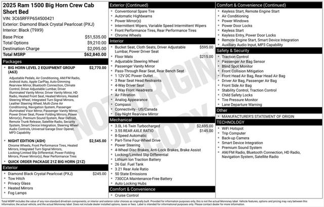 2025 RAM Ram 1500 RAM 1500 BIG HORN CREW CAB 4X4 57 BOX