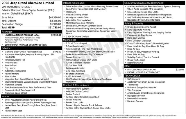 2026 Jeep Grand Cherokee GRAND CHEROKEE LIMITED 4X4 2026 Jeep Grand Cherokee GRAND CHEROKEE LIMITED 4X4