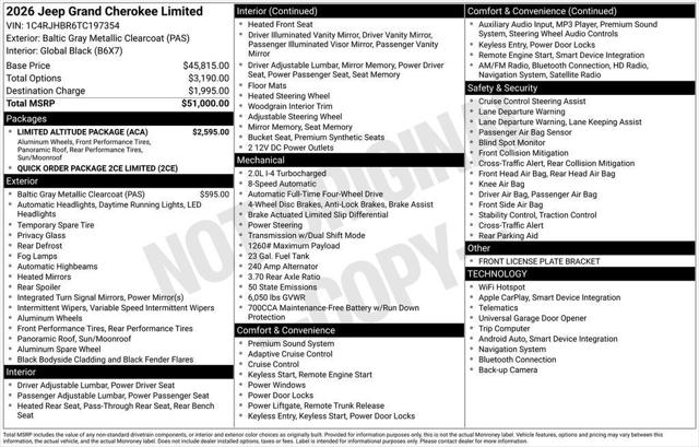 2026 Jeep Grand Cherokee GRAND CHEROKEE LIMITED 4X4 2026 Jeep Grand Cherokee GRAND CHEROKEE LIMITED 4X4