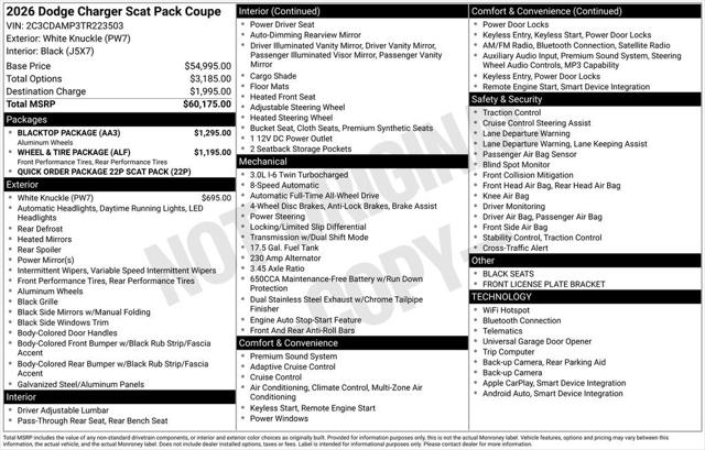 2026 Dodge Charger CHARGER SCAT PACK 2-DOOR AWD 2026 Dodge Charger CHARGER SCAT PACK 2-DOOR AWD