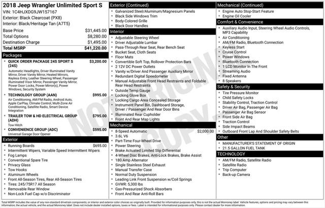 2018 Jeep Wrangler Unlimited Sport S 4x4 2018 Jeep Wrangler Unlimited Sport S 4x4