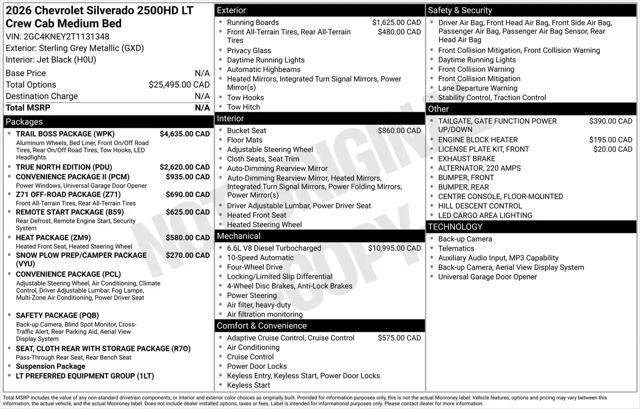 2026 Chevrolet Silverado 2500HD Crew Cab, Standard Bed, LT, 4WD