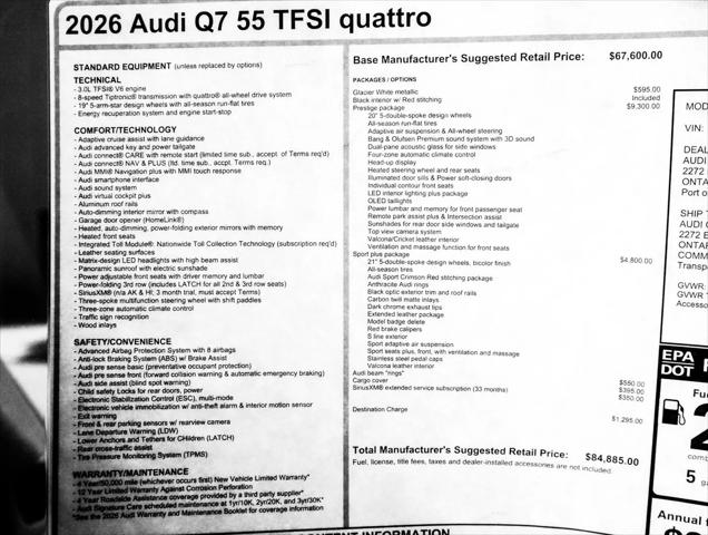 2026 Audi Q7 Prestige TFSI quattro tiptronic