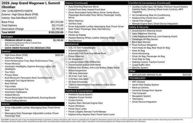 2026 Wagoneer Grand Wagoneer GRAND WAGONEER L SUMMIT OBSIDIAN 4X4 2026 Wagoneer Grand Wagoneer GRAND WAGONEER L SUMMIT OBSIDIAN 4X4