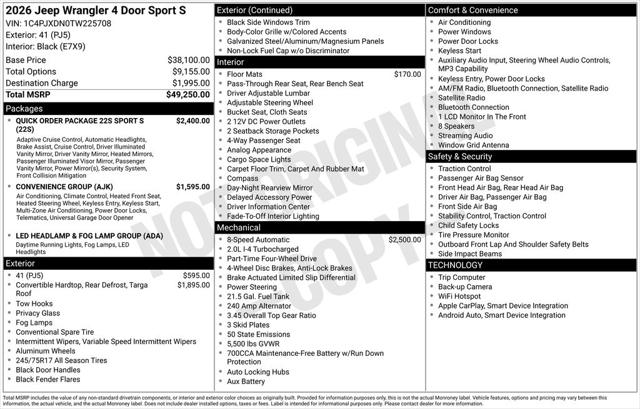 2026 Jeep Wrangler WRANGLER 4-DOOR SPORT S