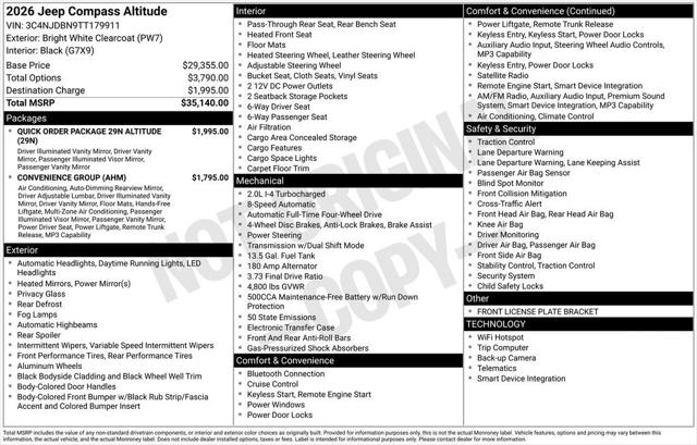 2026 Jeep Compass COMPASS LATITUDE ALTITUDE 4X4 2026 Jeep Compass COMPASS LATITUDE ALTITUDE 4X4