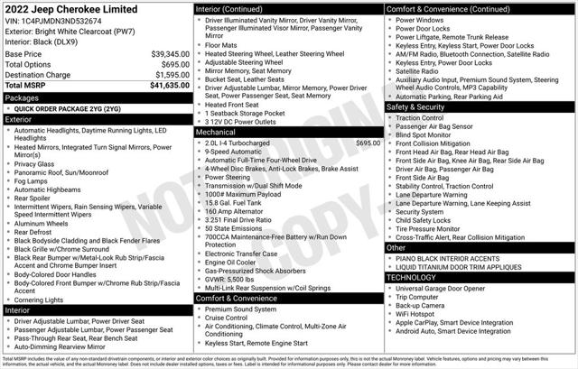 2022 Jeep Cherokee Limited 4x4 2022 Jeep Cherokee Limited 4x4