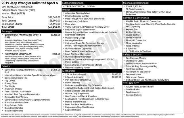 2019 Jeep Wrangler Unlimited Sport S 4x4 2019 Jeep Wrangler Unlimited Sport S 4x4