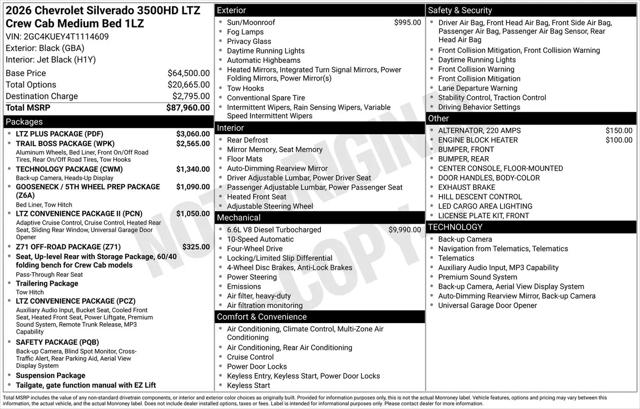 2026 Chevrolet Silverado 3500HD Crew Cab, Standard Bed, LTZ, 4WD