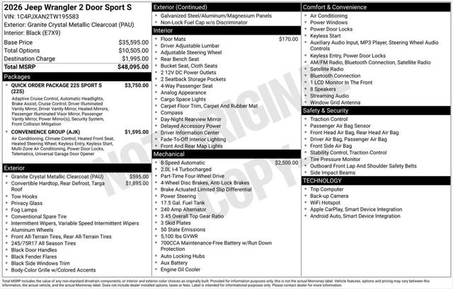 2026 Jeep Wrangler 2-Door Sport S 4x4