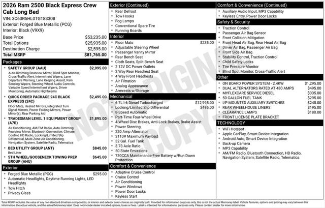 2026 RAM Ram 2500 RAM 2500 BLACK EXPRESS CREW CAB 4X4 8 BOX