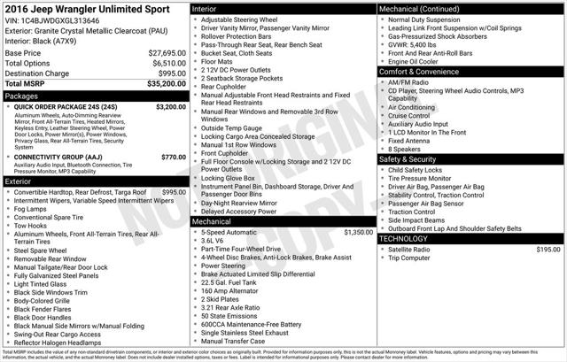 2016 Jeep Wrangler Unlimited Sport