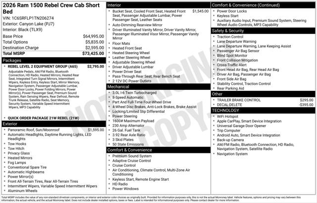 2026 RAM Ram 1500 RAM 1500 REBEL CREW CAB 4X4 57 BOX