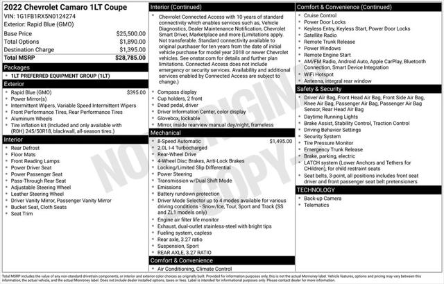 2022 Chevrolet Camaro RWD Coupe 1LT 2022 Chevrolet Camaro RWD Coupe 1LT