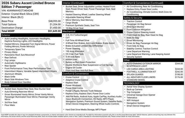 2026 Subaru Ascent Limited Bronze Edition 7-Passenger