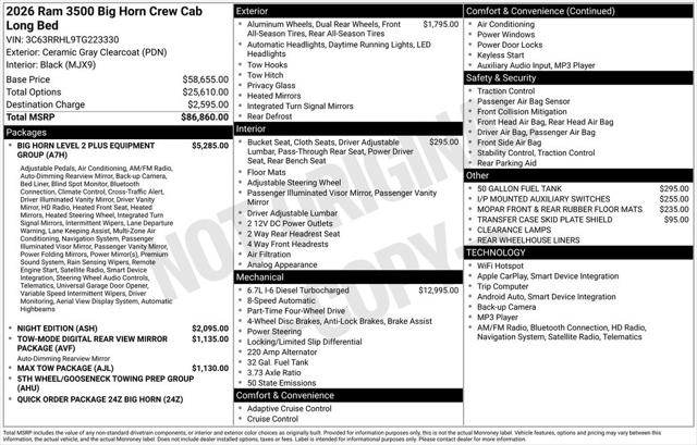 2026 Ram 3500 Big Horn Crew Cab 4x4 8' Box